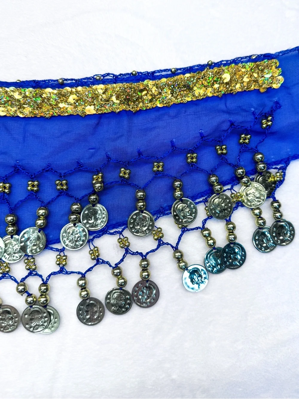 Blue Pet Belly Dance Coin Hip Scarf Costume Wrap